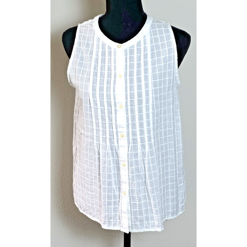 Womens White Sleevless Top By Loft Bottom Down Size‎ SP 100% Cotton